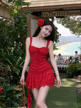 Hnewly Casual Beach Style Red Y2k Mini Dress Women Outwear Even Party Dress Korean Fashion Chic Sexy Bodycon Sleeveless Summer